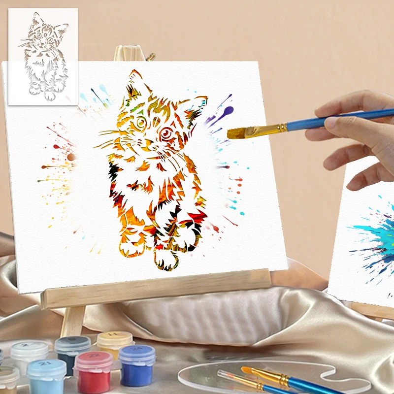 YOMDID 1 szt. Piękny kot rysunek pusty szablon wielokrotnego użytku DIY wzór zwierzęcy Graffiti aerograf ręcznie robione dekoracyjne rzemiosło szablon