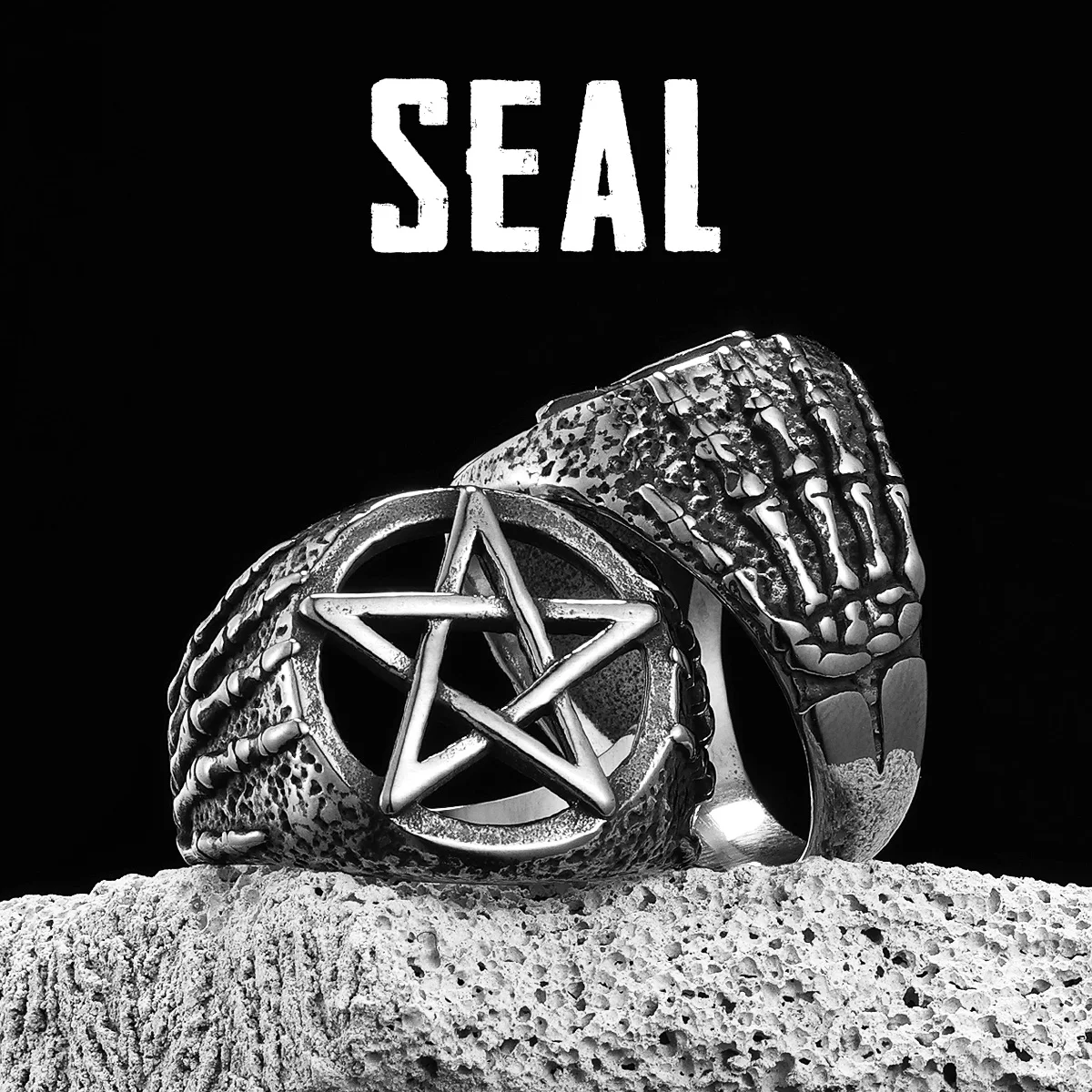 Hand Bones Pentagram Seal Men Rings Stainless Steel Women Jewelry Vintage Punk Cool Stuff Fashion Accessories Gift Wholesale