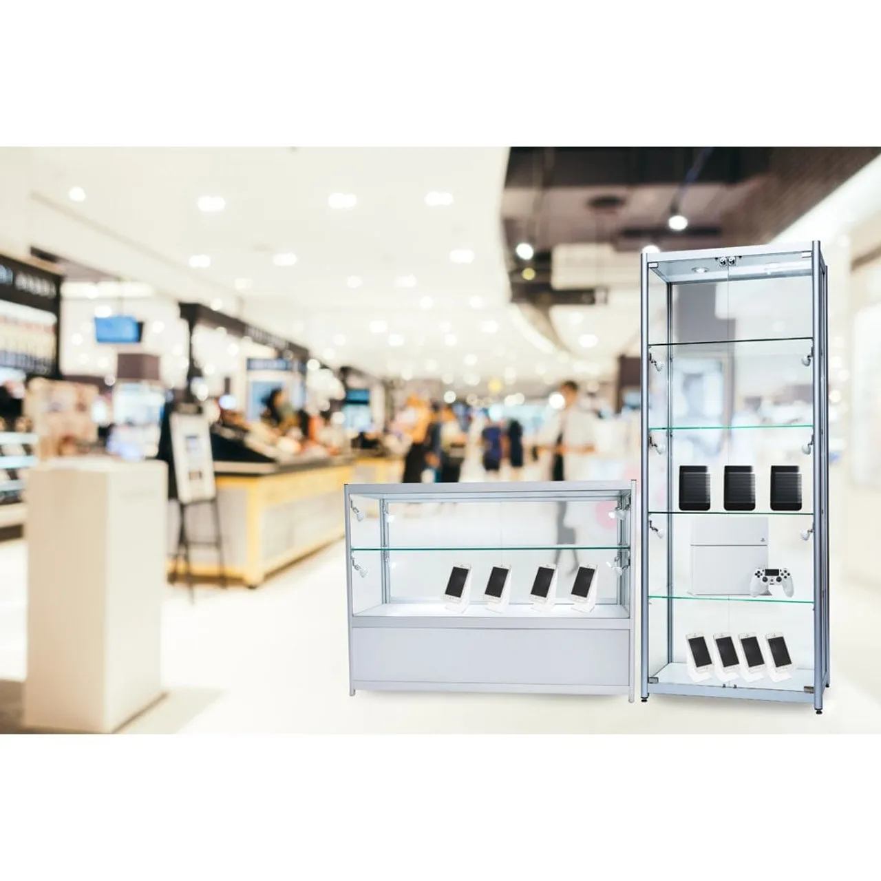 Custom.HIKUYA High-Quality Aluminium Showcase with 1/3 Glass Display and Storage Cupboard Glass Cabinet with LED Light