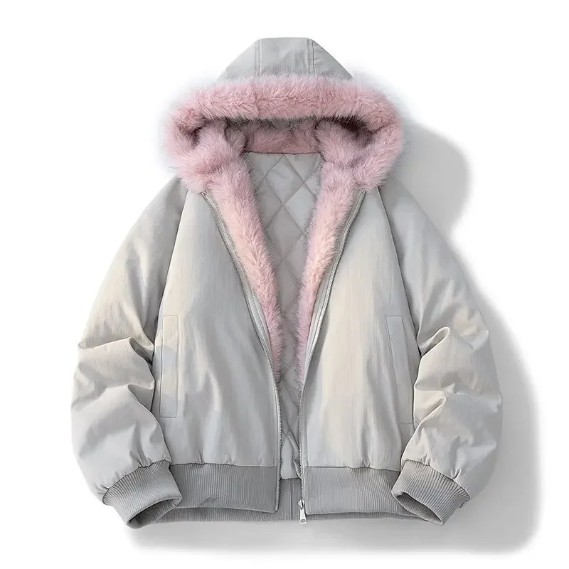 

New Autumn Winter Fashion Retro Trend with Fluffy Collar Cotton Jacket,casual Versatile,loose and Comfortable Hooded Warm Coat