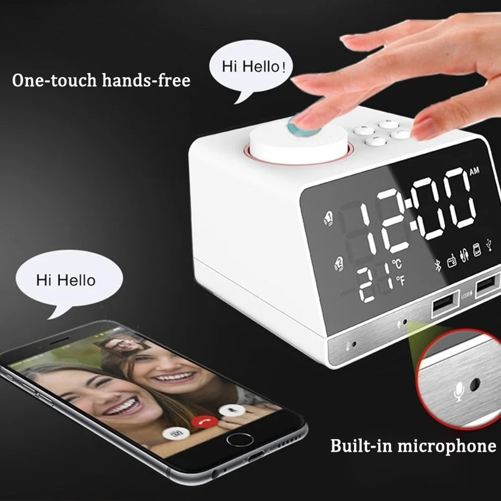 2025 Hot K11 Alarm Clock Speaker With 2 USB Ports Bluetooth-compatible 4.2 Radio LED Digital Alarm Clock Home Decor Table Clock