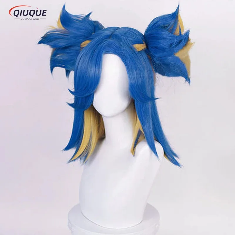 ゲーム Valorant ネオンコスプレショートブルーポニーテール耐熱人工毛ハロウィンロールプレイウィッグ + ウィッグキャップ dd[d5