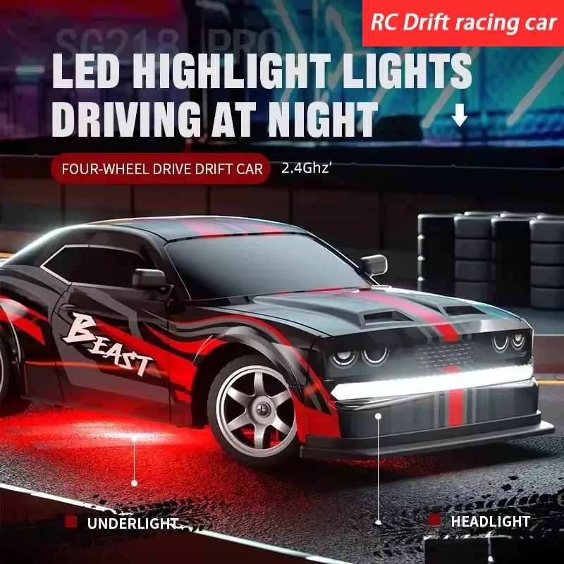 RC Drift Car 1/16 Scale 2.4GHz High Speed Drift Racing Sport Toy Car 4WD Racing Sport Toys With LED Lights For Boys Kids Gifts