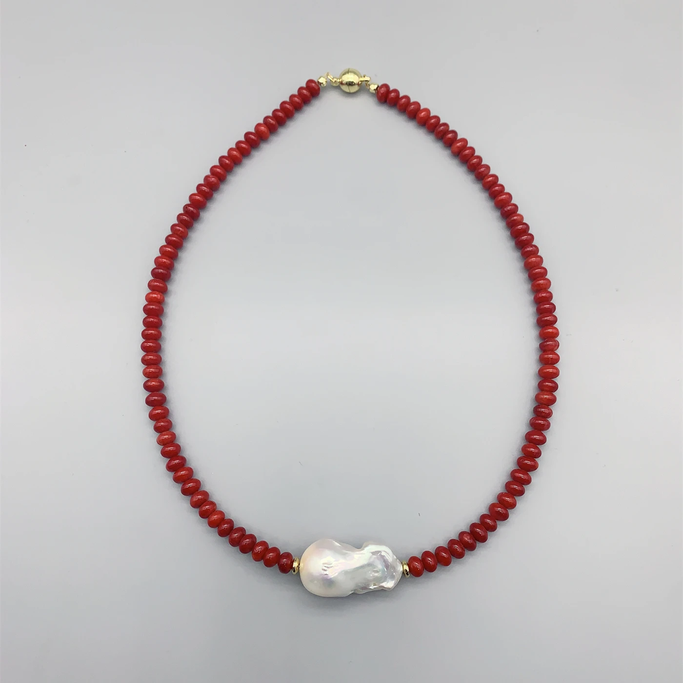 

FoLisaUnique Red Coral White Baroque Pearl Necklace Trendy Jewelry