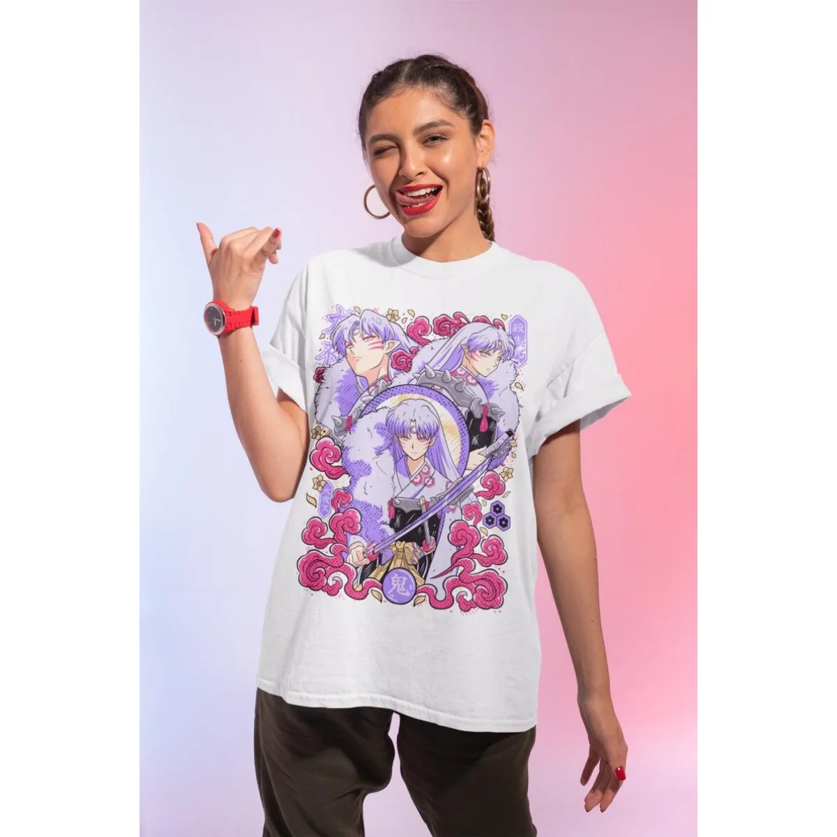 

Футболка с аниме-принтом «Иньюша»: Новая свободная спортивная футболка оверсайз для взрослых и детей, быстросохнущая, повседневная