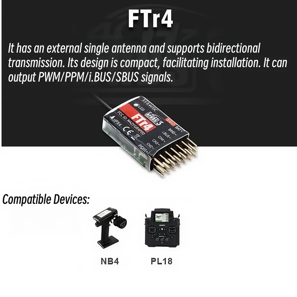 

FATJAY FLYSKY FTr4 Мини-4-канальный приемник с одной антенной PPM SBUS Выход, совместимый с PL18 NB4