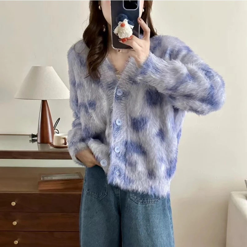 

Korean Knitted Cardigans Women 2023 Autumn Sweaters Loose Casual V-Neck Ladies Cardigan Tops Sweet Winter Women's Y2k Clothes