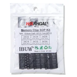 60PCS = 6 kinds * 10 PCS 24C02 24C04 24C08 24C16 24C32 24C64 sop kit Each 10PCS SOP8