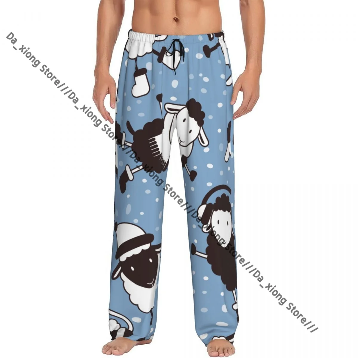

Mens Casual Pajama Long Pant Loose Elastic Waistband Christmas Cute Sheep Pattern Cozy Sleepwear Home Lounge Pants