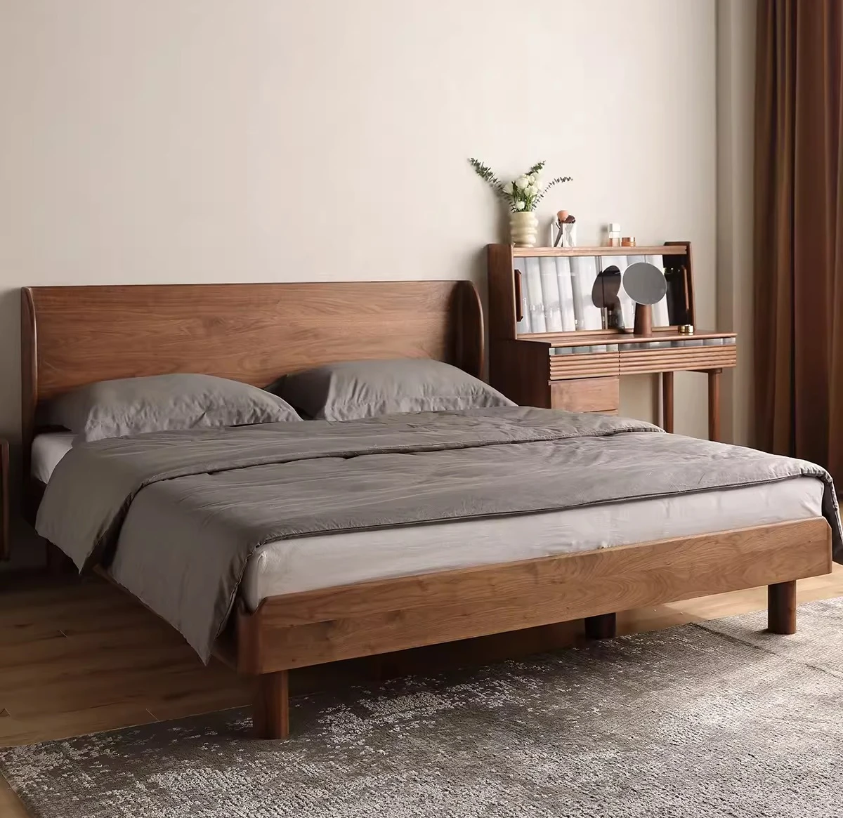 

North America, black walnut bed, bedroom, furniture, soft bag, Nordic 1.8 meters, double, modern minimalist