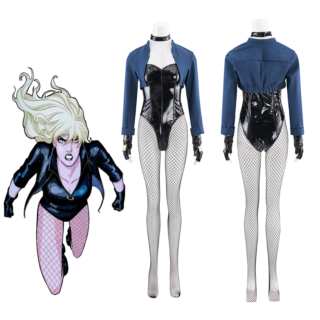 

Канарский косплей костюм супергероя женский сексуальный черный боди с пальто чулки боевой костюм Хэллоуин карнавальные вечерние комбинезоны