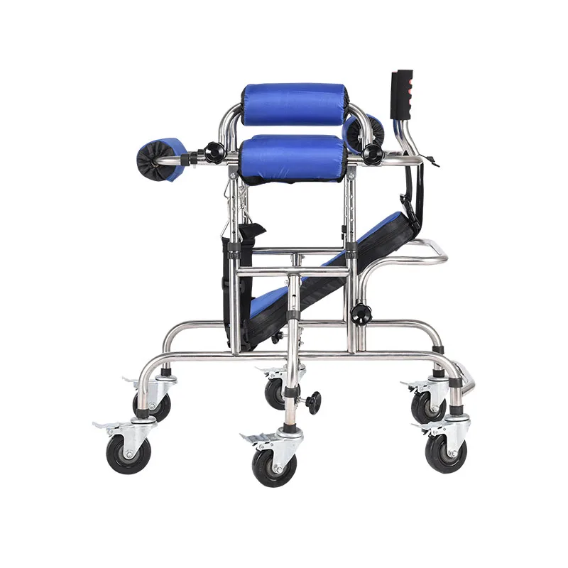 

6 Wheels Walker Assist Walking Rehabilitation Device Anti-backward for Children 85-120CM Hemiplegia Walker Standing Frame