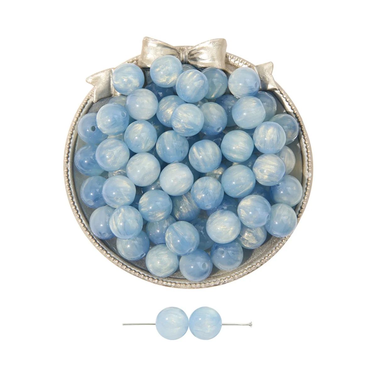 Resin Round Beads Beaded Bead Kit Necklace Accessories Bead Handmade Set DIY Material for Making Jewelry Blue