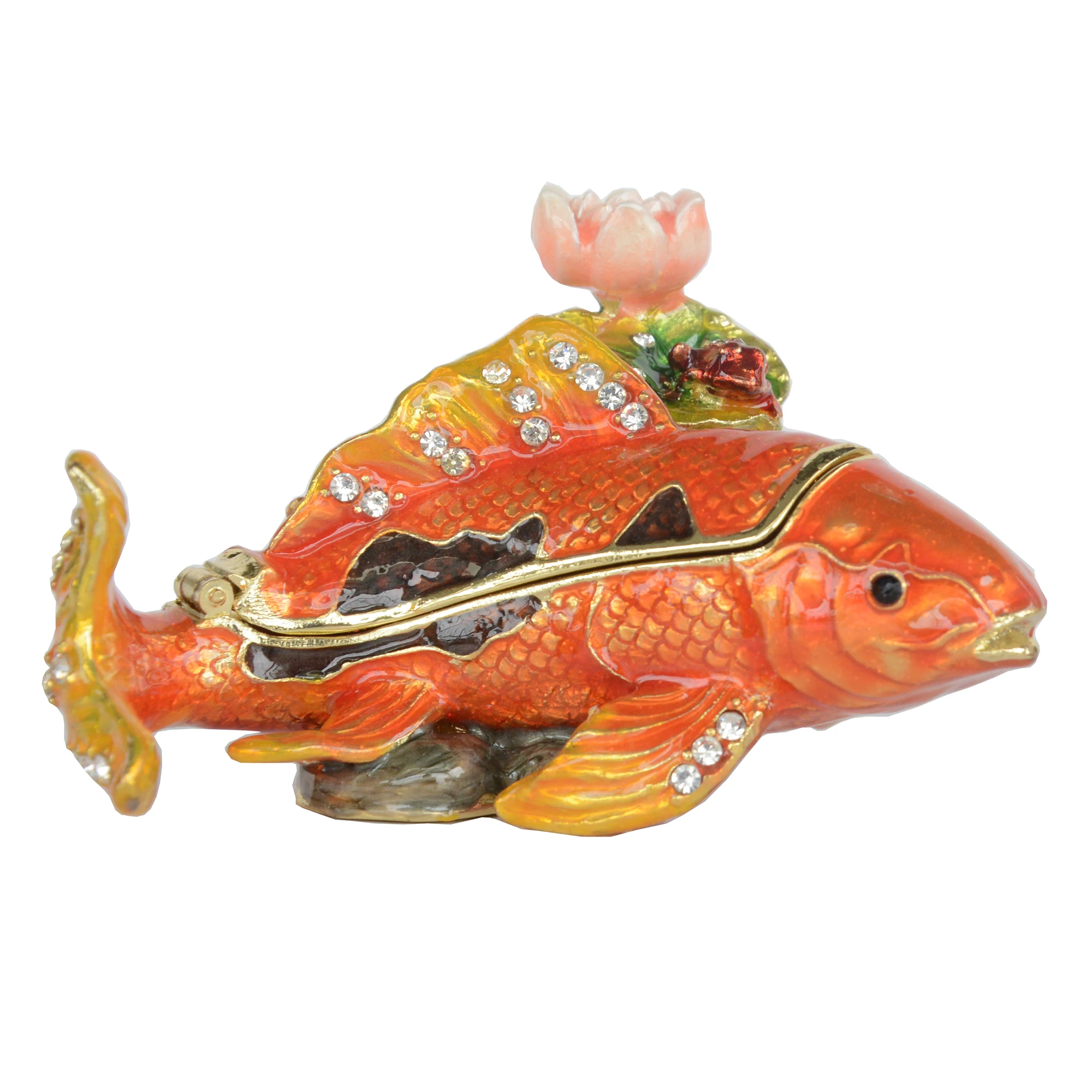 Koi Fish and Water Lily Trinket Box, Sealife Gifts, Bejeweled Jewelry Container, Ring Holder