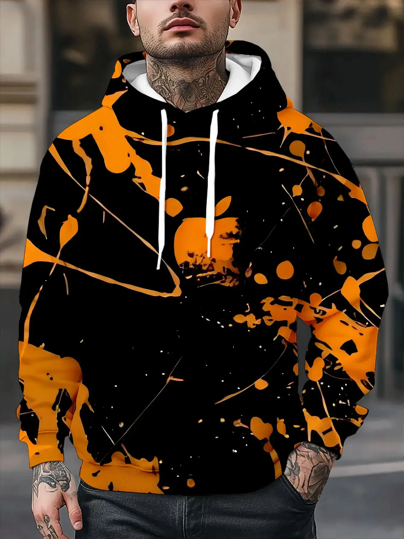 New model: men’s hooded long-sleeve loose-fitting casual printed basic sweatshirt. Perfect for young people in spring, summer, a