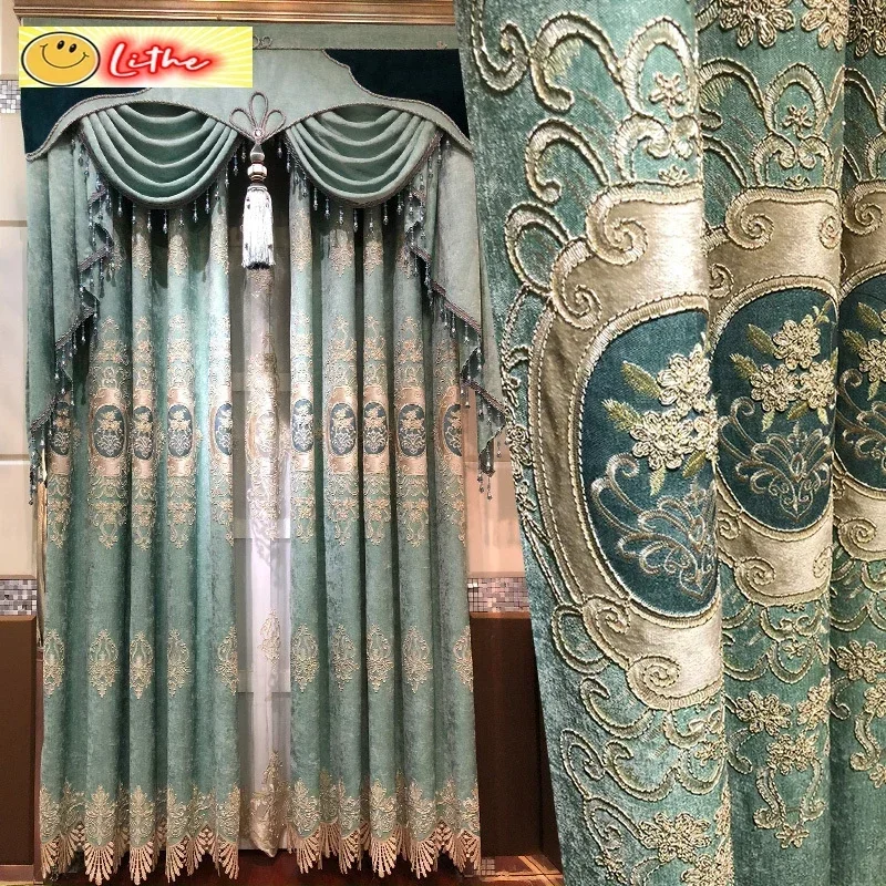

Chinese Blackout Customized Curtains for Living Dining Room Bedroom Veil Finished Living Room Sunflower Embroidery Curtain Cloth