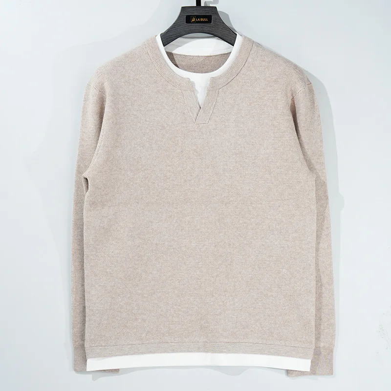 سترة محبوكة مكونة من قطعتين للرجال، ملابس تريكو فضفاضة جديدة بأكمام طويلة للخريف والشتاء، بلوزة عصرية للرجال