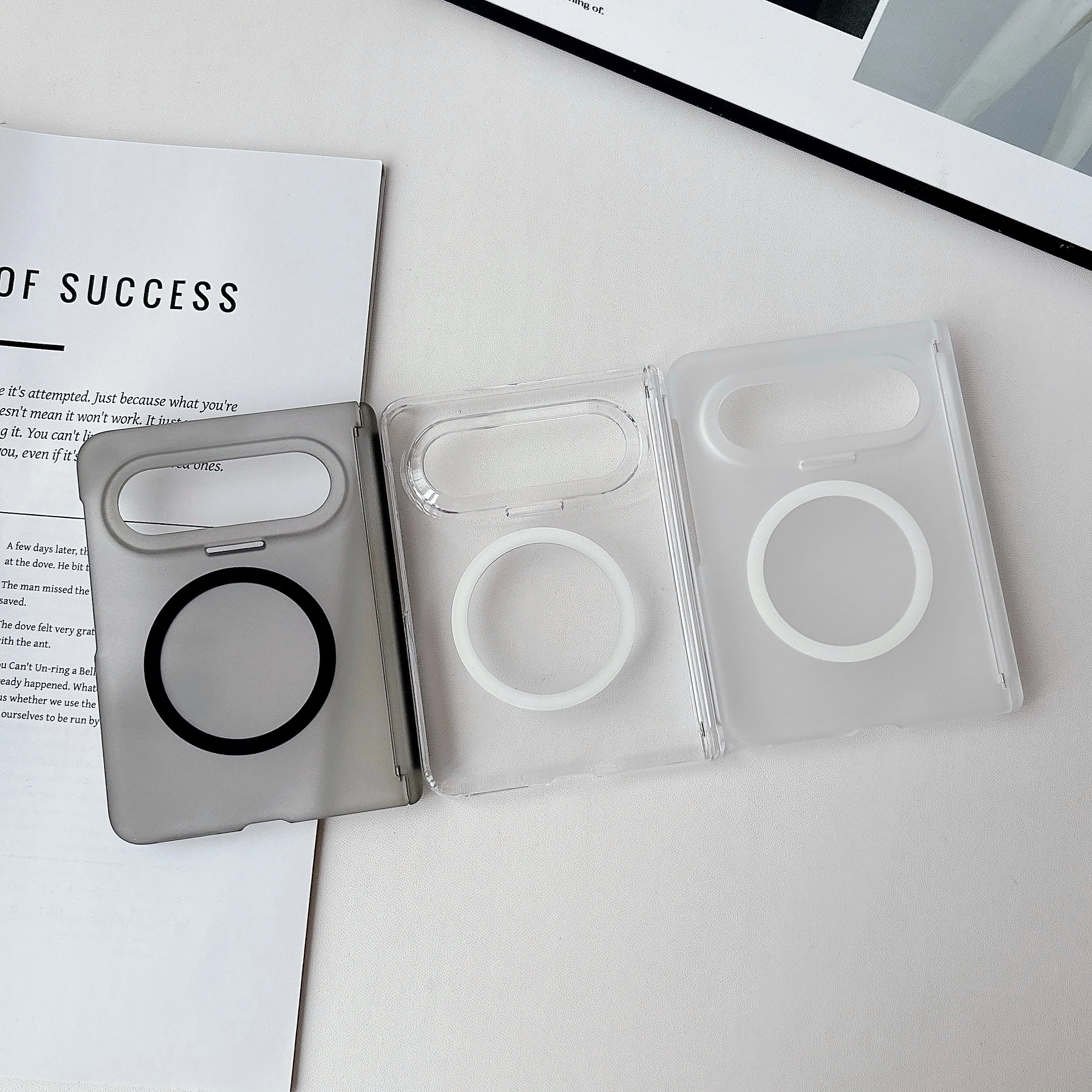 Matte magnetische kabellose Dual-Hinge-Transparent-PC-Hülle für Huawei Pura X Max, transluzente Hülle für Magsafe, Doppelachsen-Rückenschale