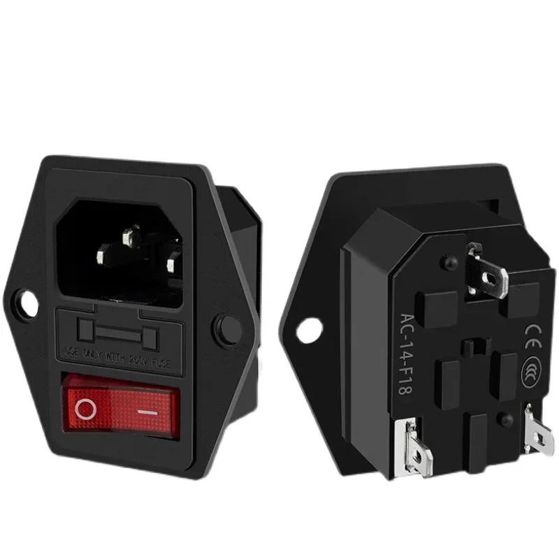 AC-01A-1 Electrical Power Socket KCD3 Rocker Switch Brass Inlet Plug Connector Computer Mount Outlet With Fuse 250V 10A