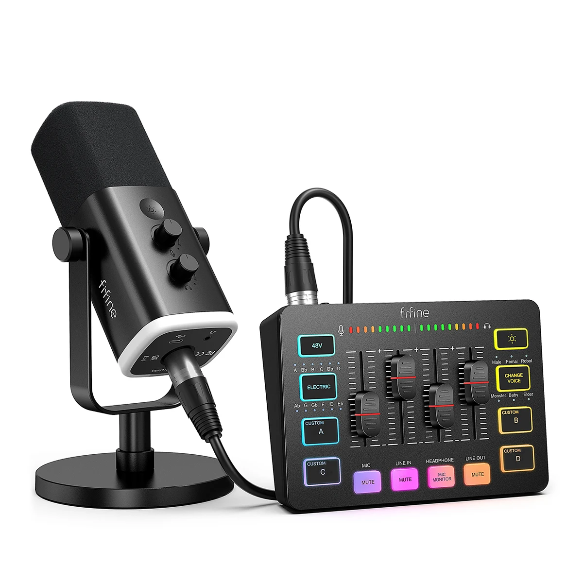 Conjunto de podcast de streaming FIFINE KS5W Microfone dinâmico