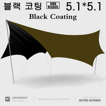 초대형 야외 캠핑 블랙 코팅 타프, 12 인용 팔각형 5x5 블랙 코팅 타프, 방수 팔각형 햇빛가리개 천막