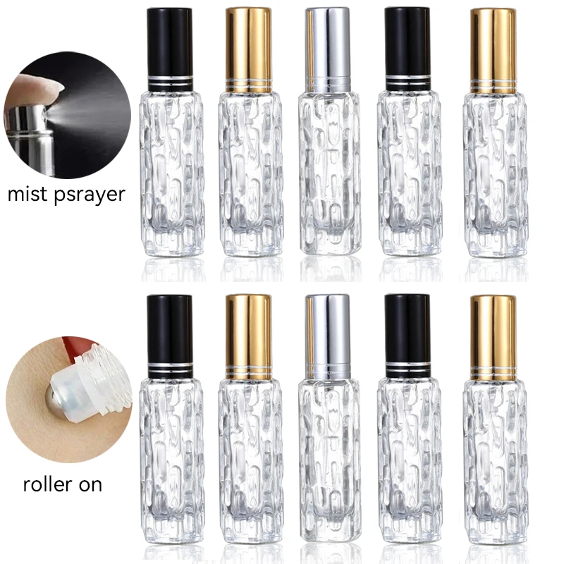 6 stücke 10ml dicke Glas rolle auf Flaschen für ätherisches Öl Parfüm leere Spray Zerstäuber Reise nachfüllbare Kosmetik behälter