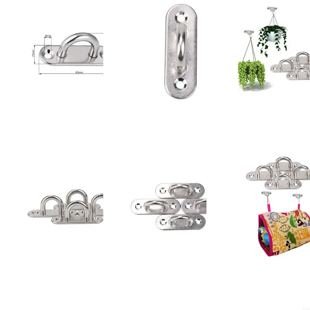 F1CF 6Pcs 5mm Metal Eye Plate Oblong Pad Marine Hardware Fixed Buckle for Boat Yacht