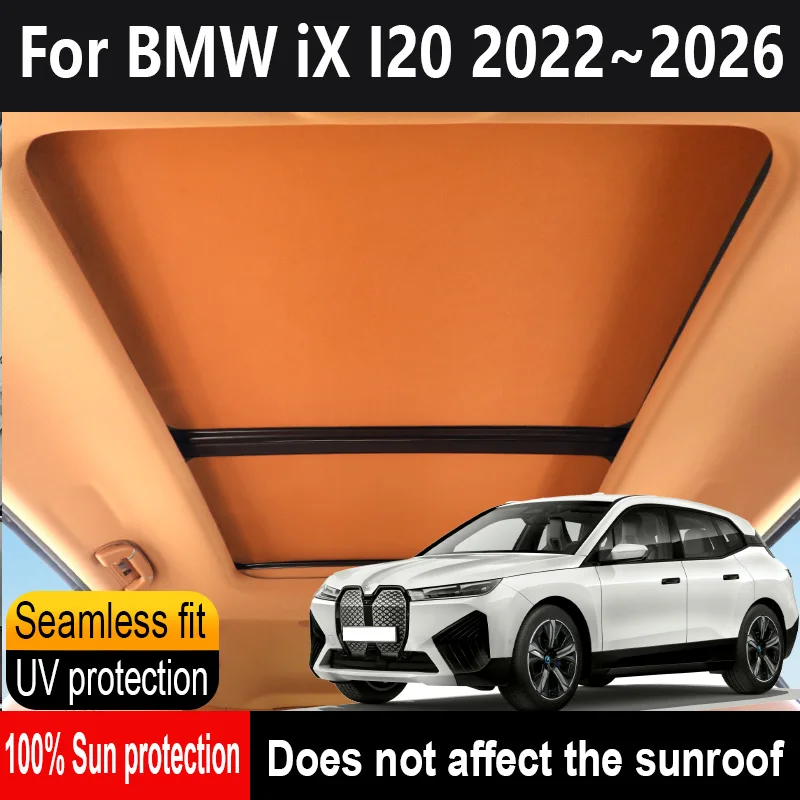 Car Sunroof Insulation Roof Visor For BMW IX I20 2022~2026 Sun Protection Anti-UV Electrostatic Adsorption Sky Curtain Sunshade