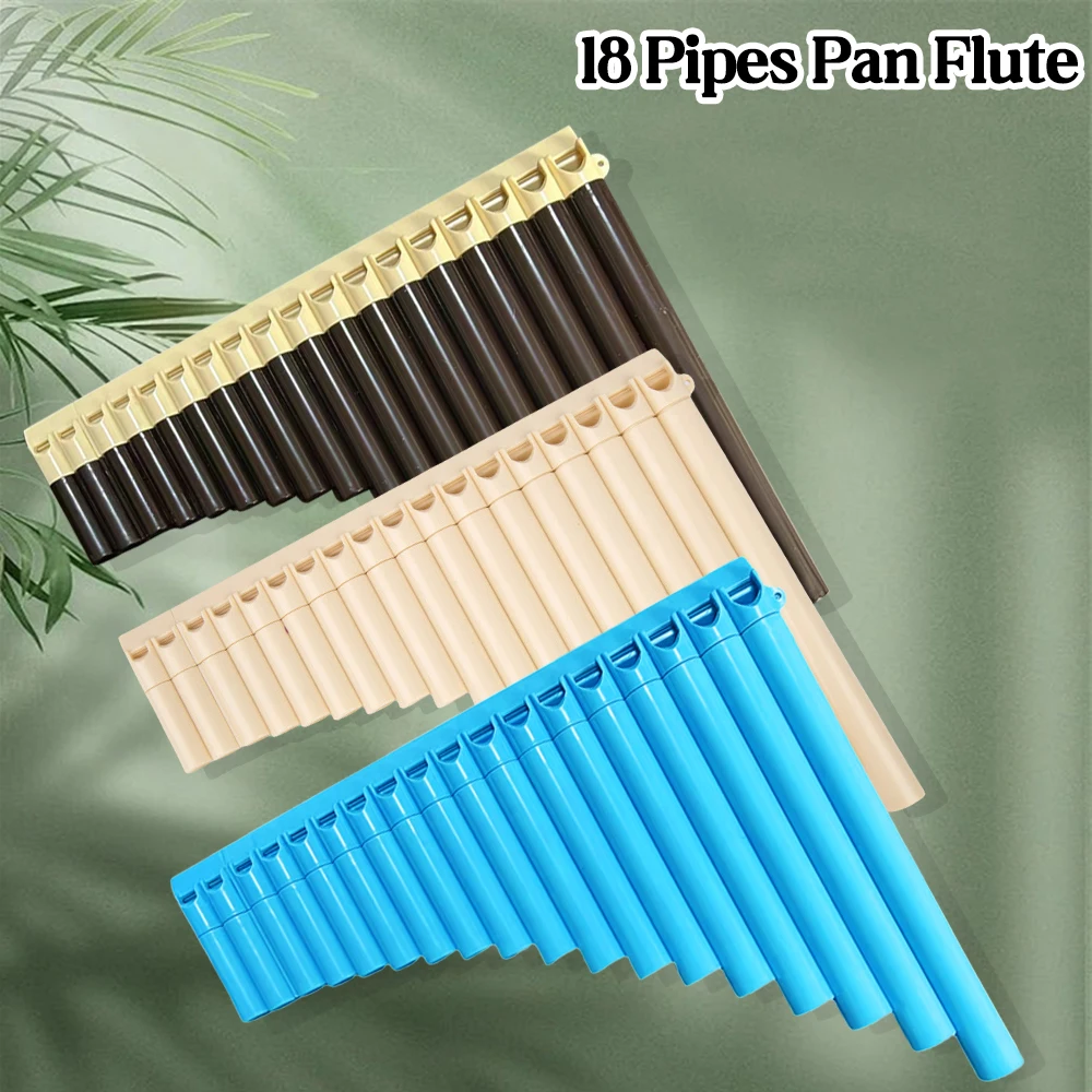 Pan Flute, 18 Pipes Pan Pipe Instrument Key of C for Beginners  with User Manual, Carrying Bag