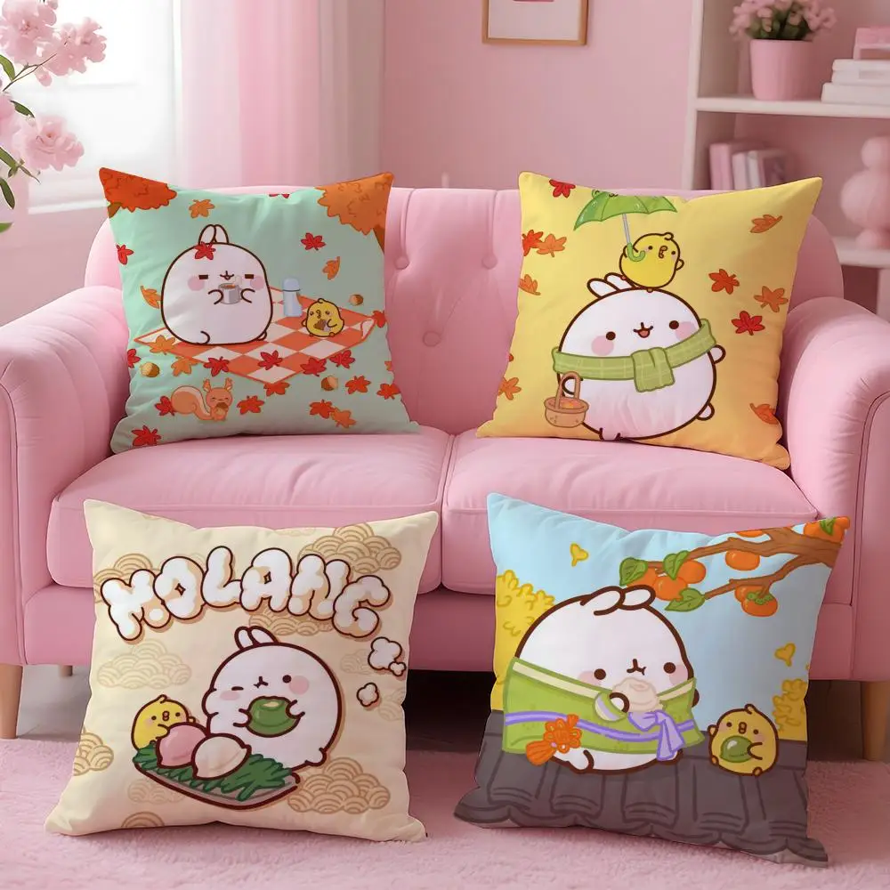 Cute M-Molang Cushion Cover Comfortable Reversible Pillow Cover Ideal for Car Sofa Bedroom & Beyond