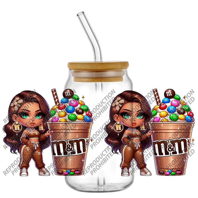 Pretty Black Baddie Milk Shake Ice Cream 16oz UV DTF 3D cup wrap Decals For Glass Can Transfers Sticker Craft DIY Creative
