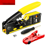 -Type RJ45 Crimper with Wire Strip Tool Set  Crimp / Cut Network CAT8/7/6A/6/5E -STP/UTP & TEL RJ11/12 Modular Cable