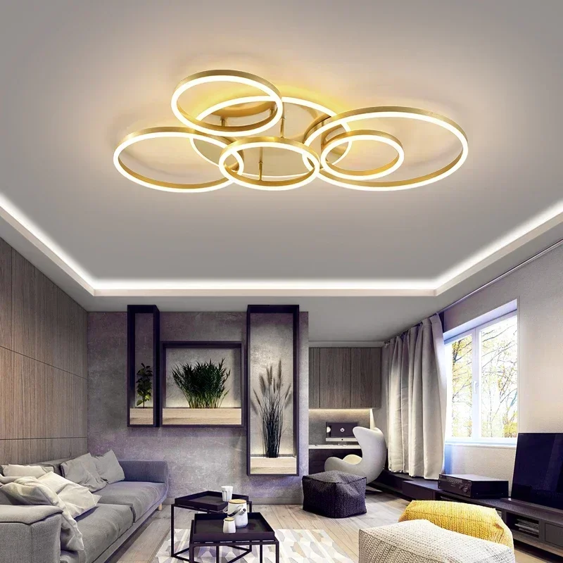 Modern Led Circle Rings Ceiling Lights For Living Room Bedroom Study Room Ceiling Lamp White/Brown/Black/Gold Color 90-260V