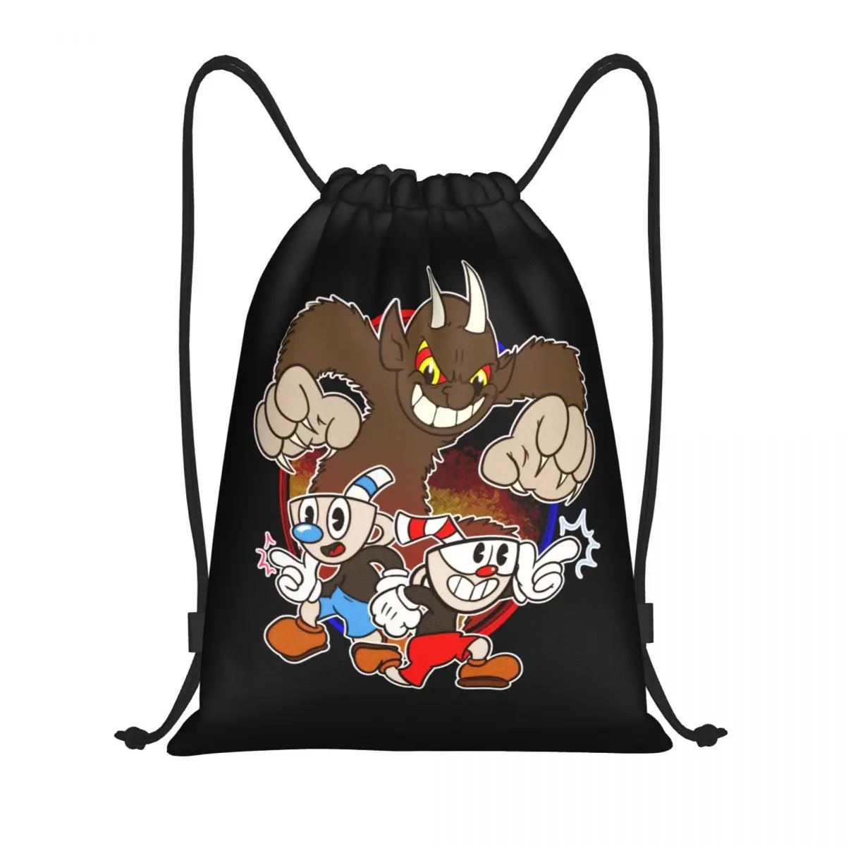 Custom Hot Game Cuphead Drawstring Bags Women Men Lightweight Sports Gym Storage Backpack