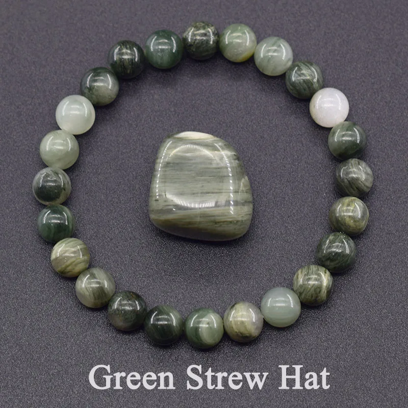 Natural Green Straw Hat Stone Beads Bracelet Men Natural Crystal Agate Beads Jewelry for Women Real Agates Quartz Elastic Bangle