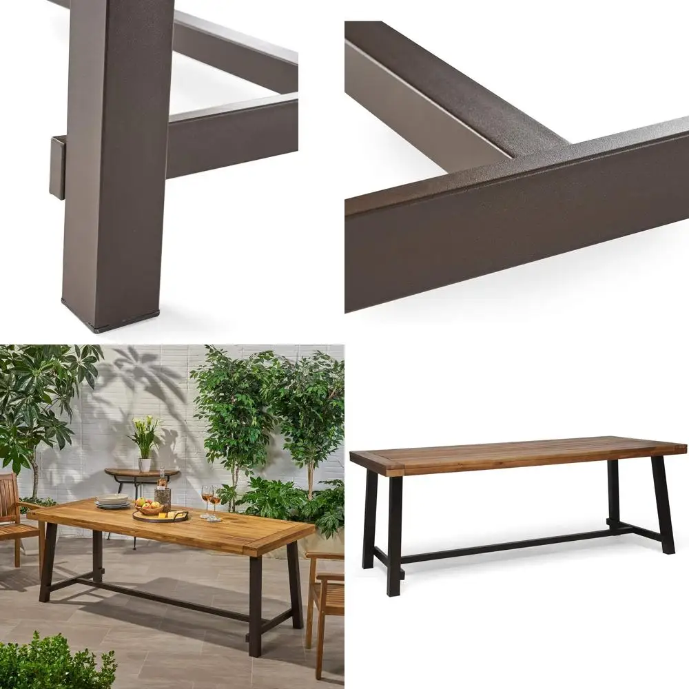 

Элегантный уличный деревянный обеденный стол на восемь человек, отделка из тика и металла в рустикальном стиле