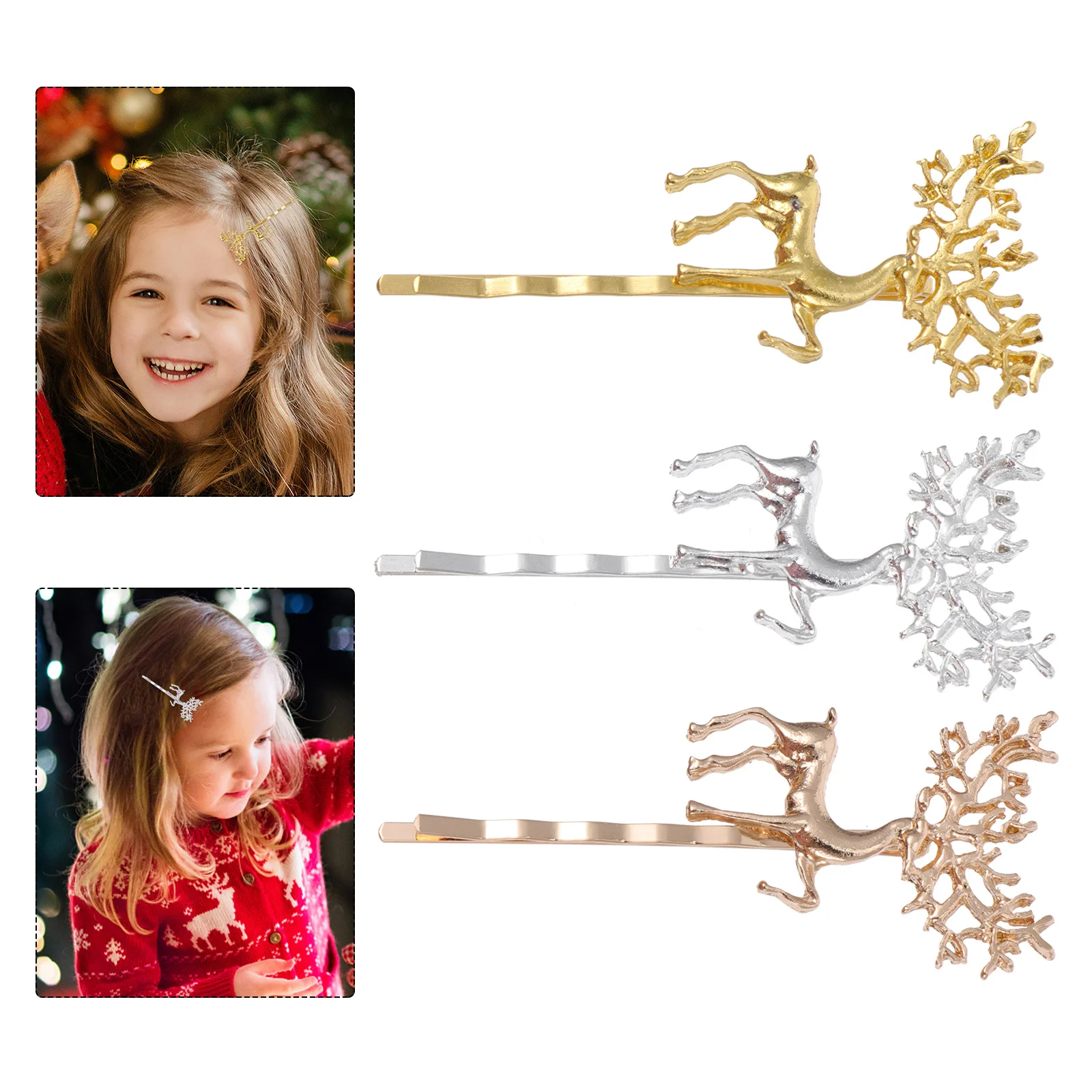 

12Pcs Christmas Elk Hairpin Alloy Antler Barrette Creative Festive Headwear for Women Christmas Hairpin Alloy Antler Barrette