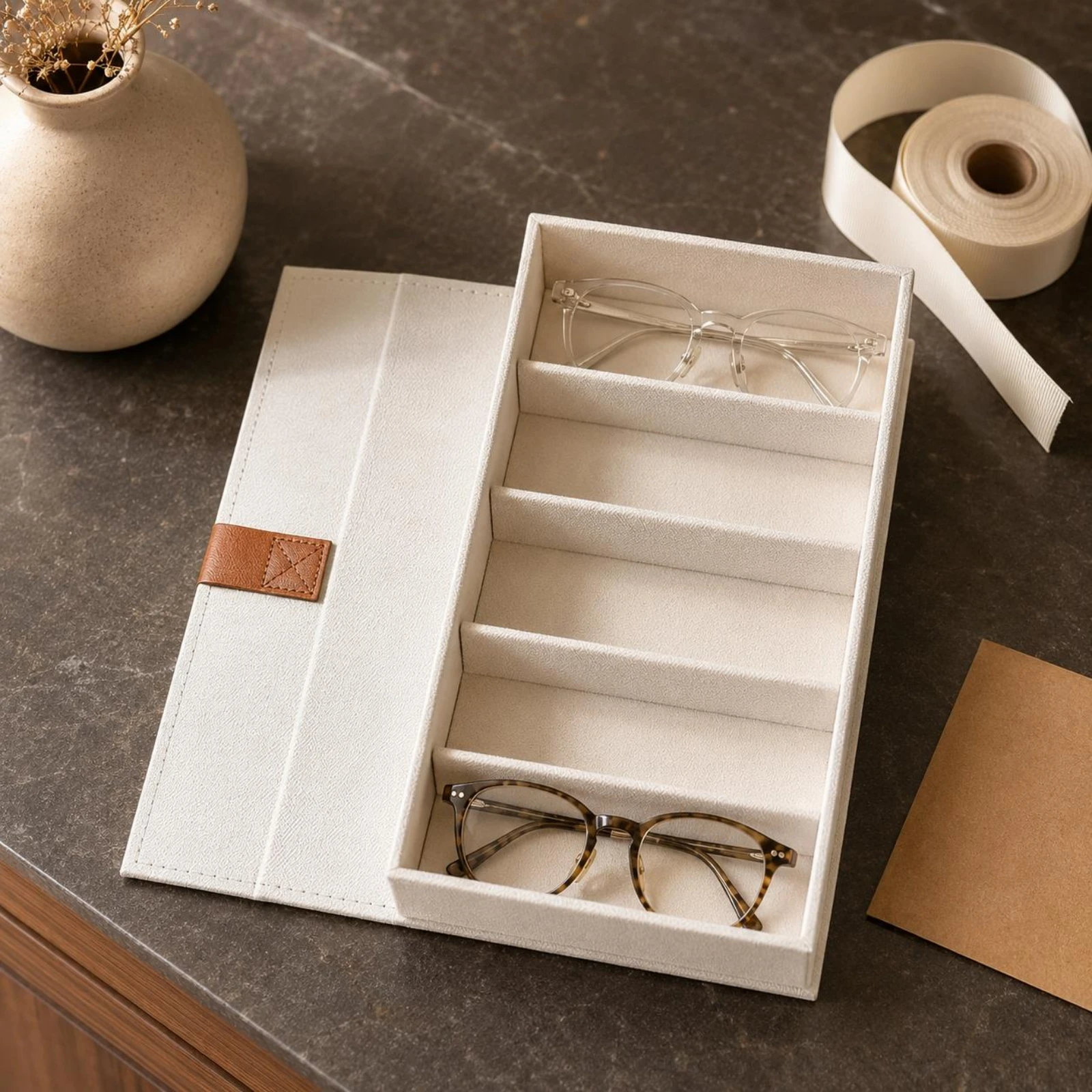 Oxford Cloth Glasses Organizer Stitched Closure Tab 5-Compartment Glasses Case Multi Slot Sunglass Holder Multiple Compartments
