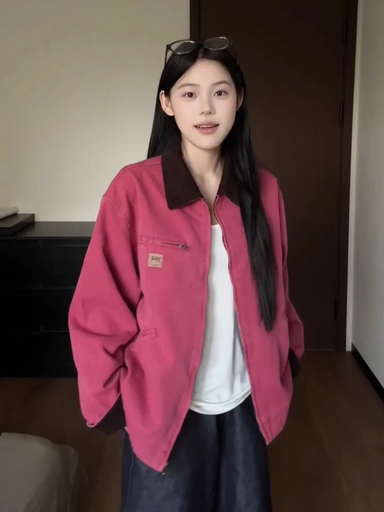 Jaet – vêtements de travail rétro américains pour femmes, coupe ample, col Design Sensation, petit ence, couleur Colion, manteau d'automne et d'hiver