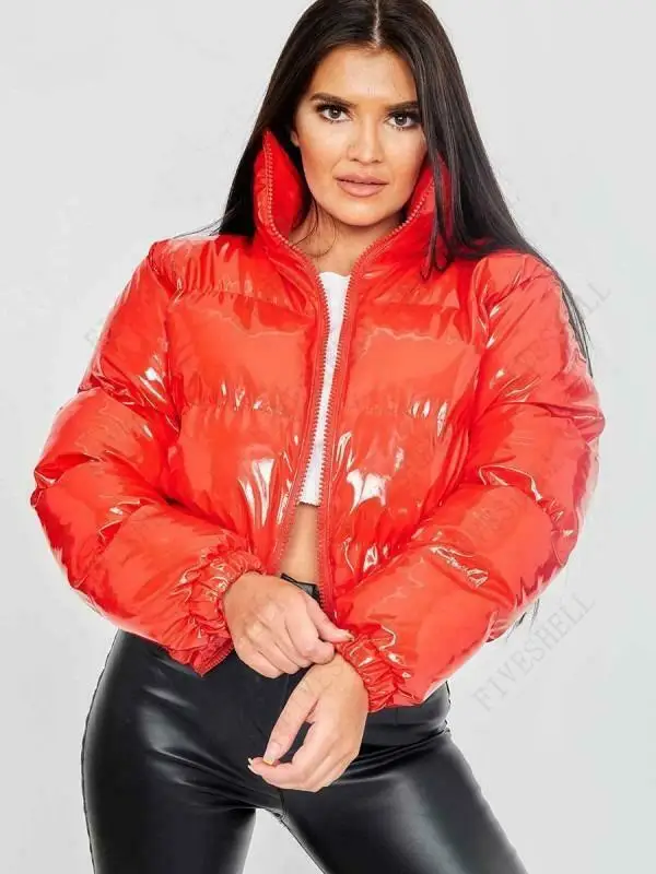 2023 Moda Inverno Mulheres Puffer Casacos Sólidos Stand Collar Quente Bolha Trincheira Brilhante Casaco Para Baixo Parka Zipper Short Outcoat S-2XL