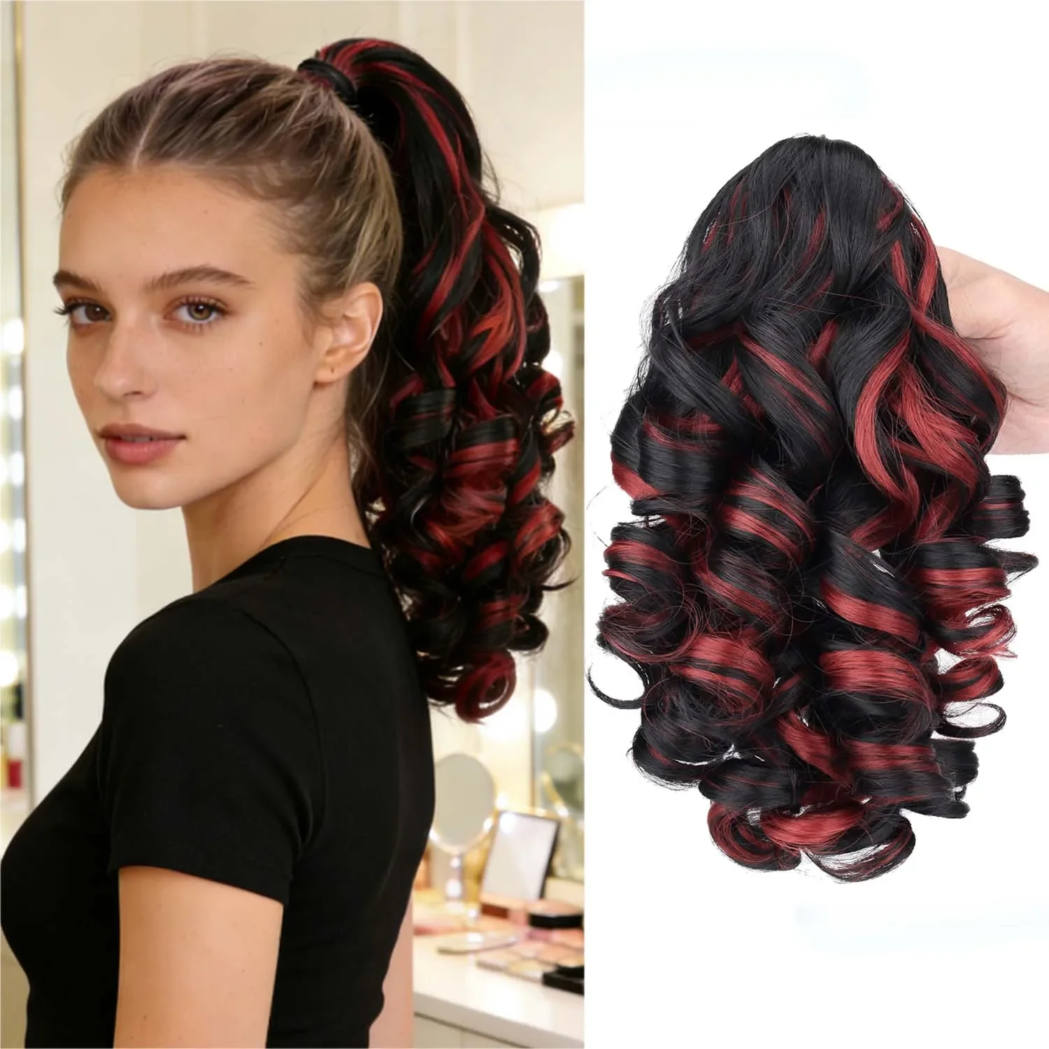 14Inch 140G Synthetic Curly Claw Clip Ponytail Hairpiece Multi Shades Heat Resistant Fake Ponytail Extension for Ladies Daily