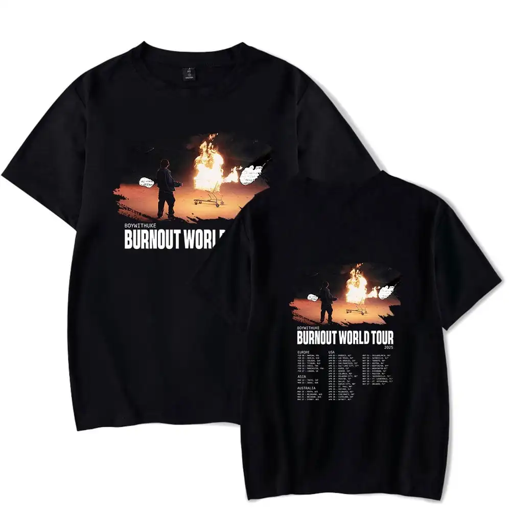 

Футболка Boywithuke 2025 Burnout World Tour Merch для мужчин и женщин, топы с короткими рукавами, футболка