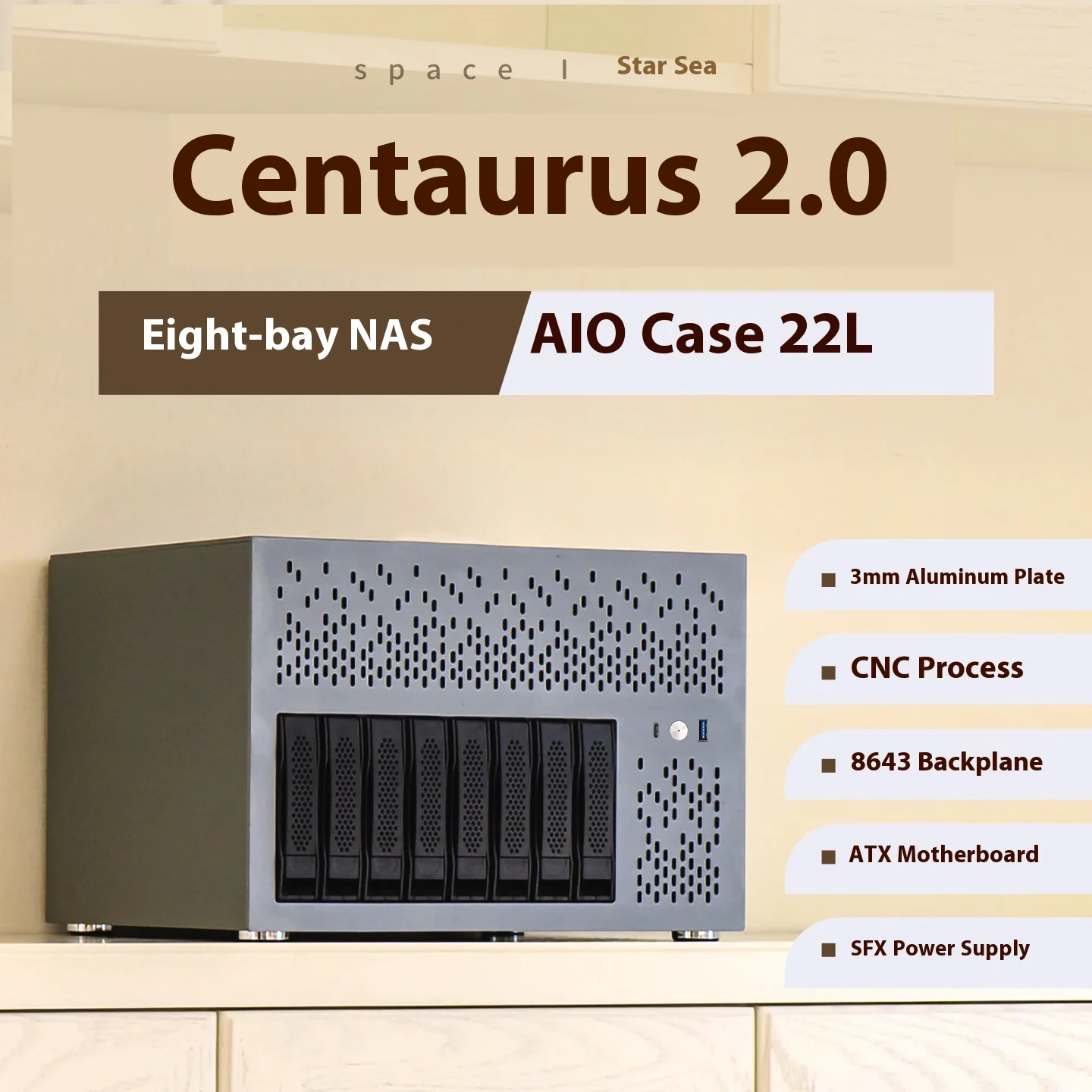 

Centaur NAS Chassis 8 Hard Disk Position 3mm Aluminum Plate ATX Main Board Flying Bull Black Synology Home Storage Server