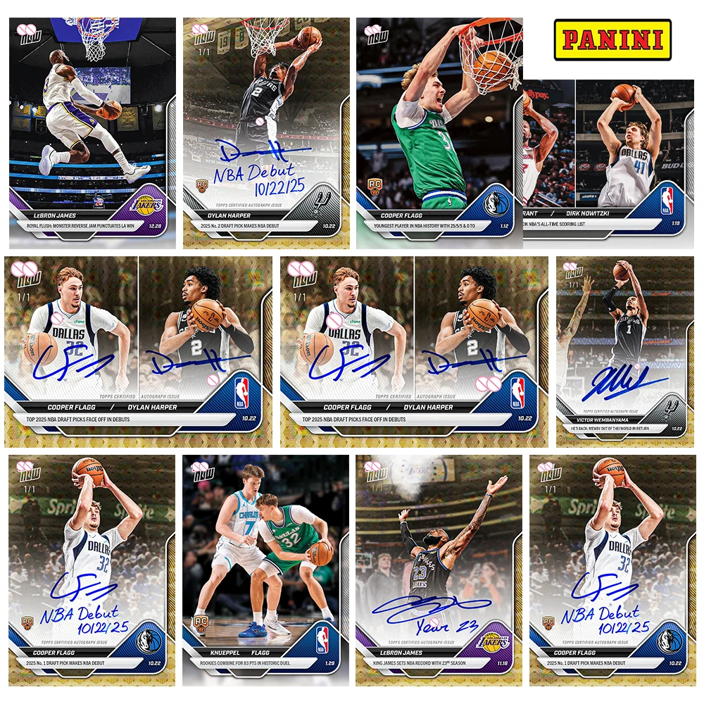 

Коллекционная карточка PANINI 2025 DIY с автографами Купера Флагга, Виктора Вембаньямы, Леброна Джеймса — подарок на праздник, баскетбольный сувенир.