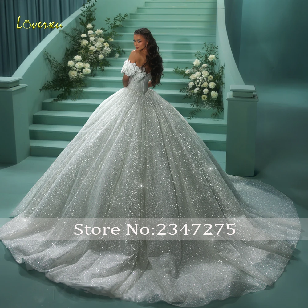Loverxu A-Line Shiny Wedding Dresses For Women Off The Shoulder Court Train Vestido De Novia Lace Bead Custom Made Bridal Gowns