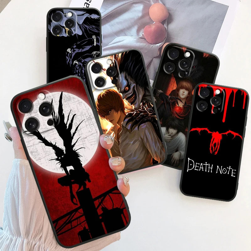 Anime D-Death N-Note Apple For iPhone 15 14 13 12 11 XS XR X 8 7 SE Pro Max Plus Mini Black TPU Phone Case