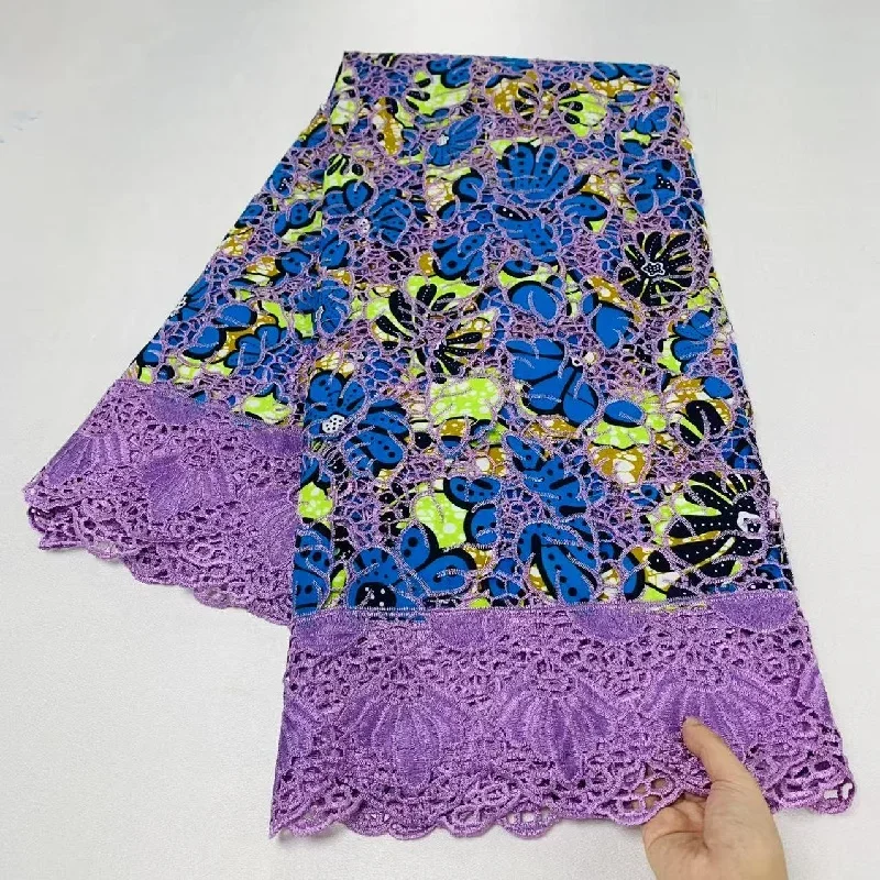 

5 Y High Huality Ankara Fabric African Real Guipure Lace Wax Print 100% Cotton Soft Tissus Embroidery For Sewing Material K80901
