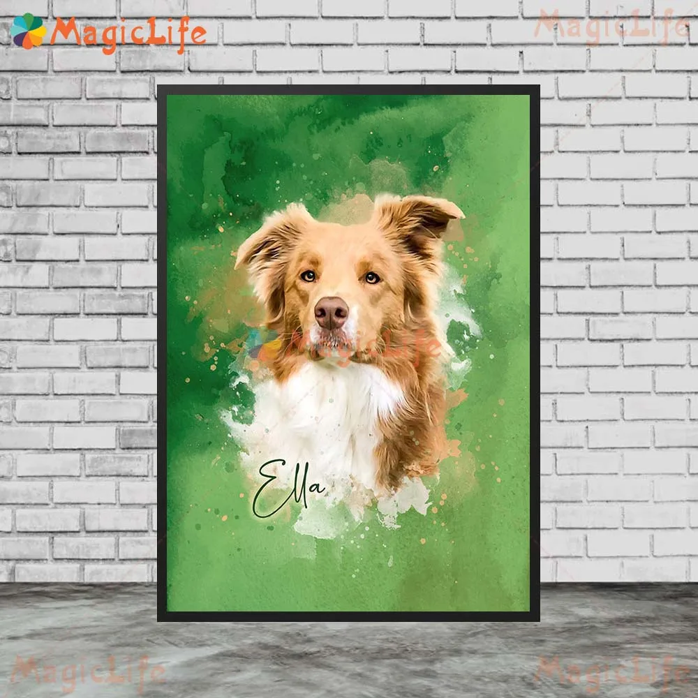Custom Animals Leaf Plant Dog Cat Pets Photo Name Poster Wall Art Canvas Painting Wall Pictures For Living Room Decor Unframed
