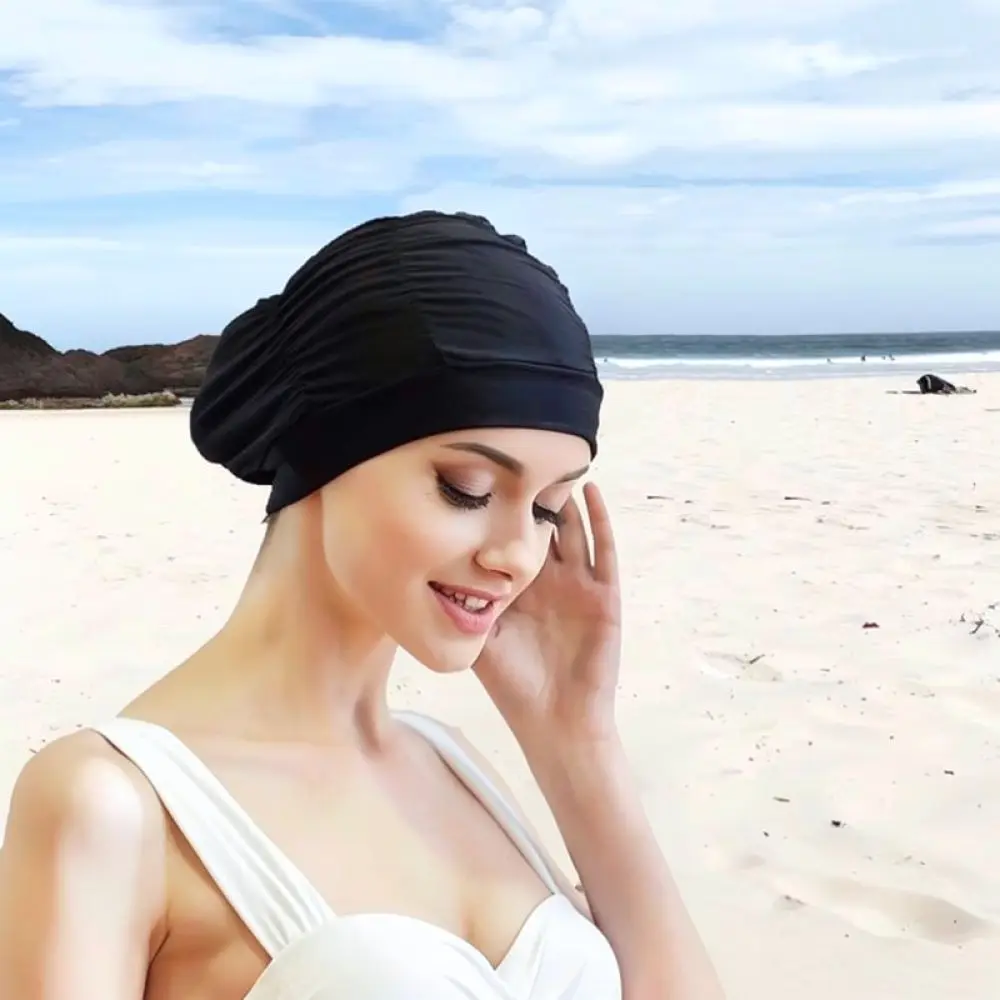 Water Sport Accessory Pleated Swim Cap Durable Polyester Bathing Hat Large Capacity Comfortable Unisex Headgear