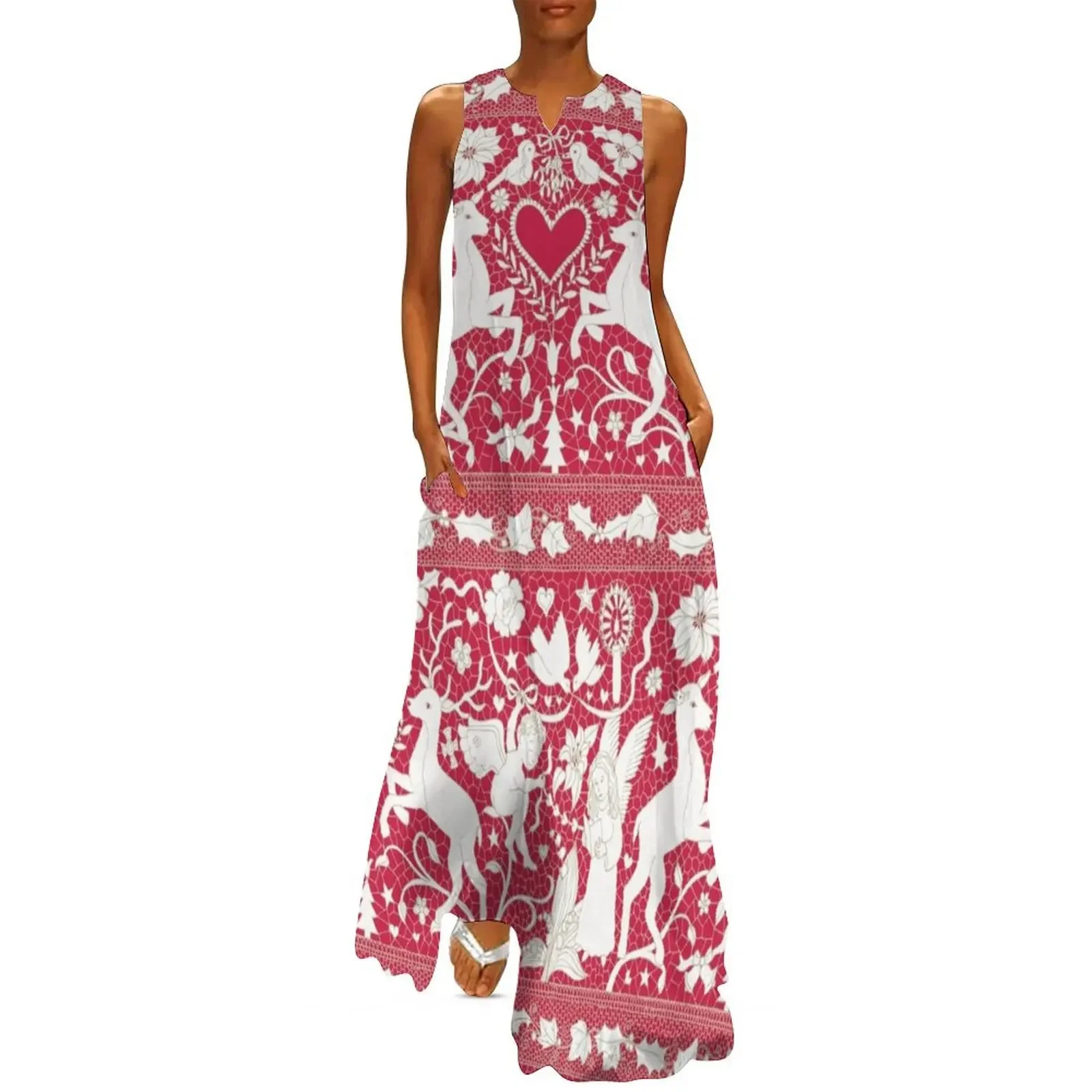 

Antique lace - claret and cream - Traditional Christmas pattern by Cecca Designs Long Dress dress korean style beach dress
